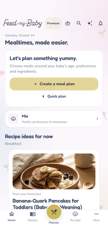 Preview of the new FeedMyBaby home screen