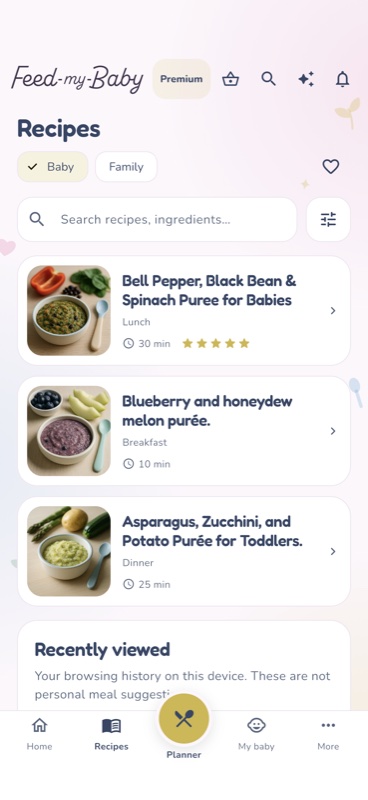 Preview of recipe browsing
