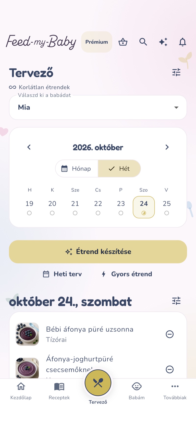 Az étkezési naptár előnézete